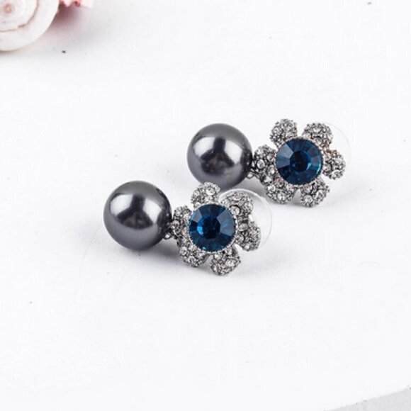 Unique crystal flower pearl drop boho earrings … - Picture 1 of 8